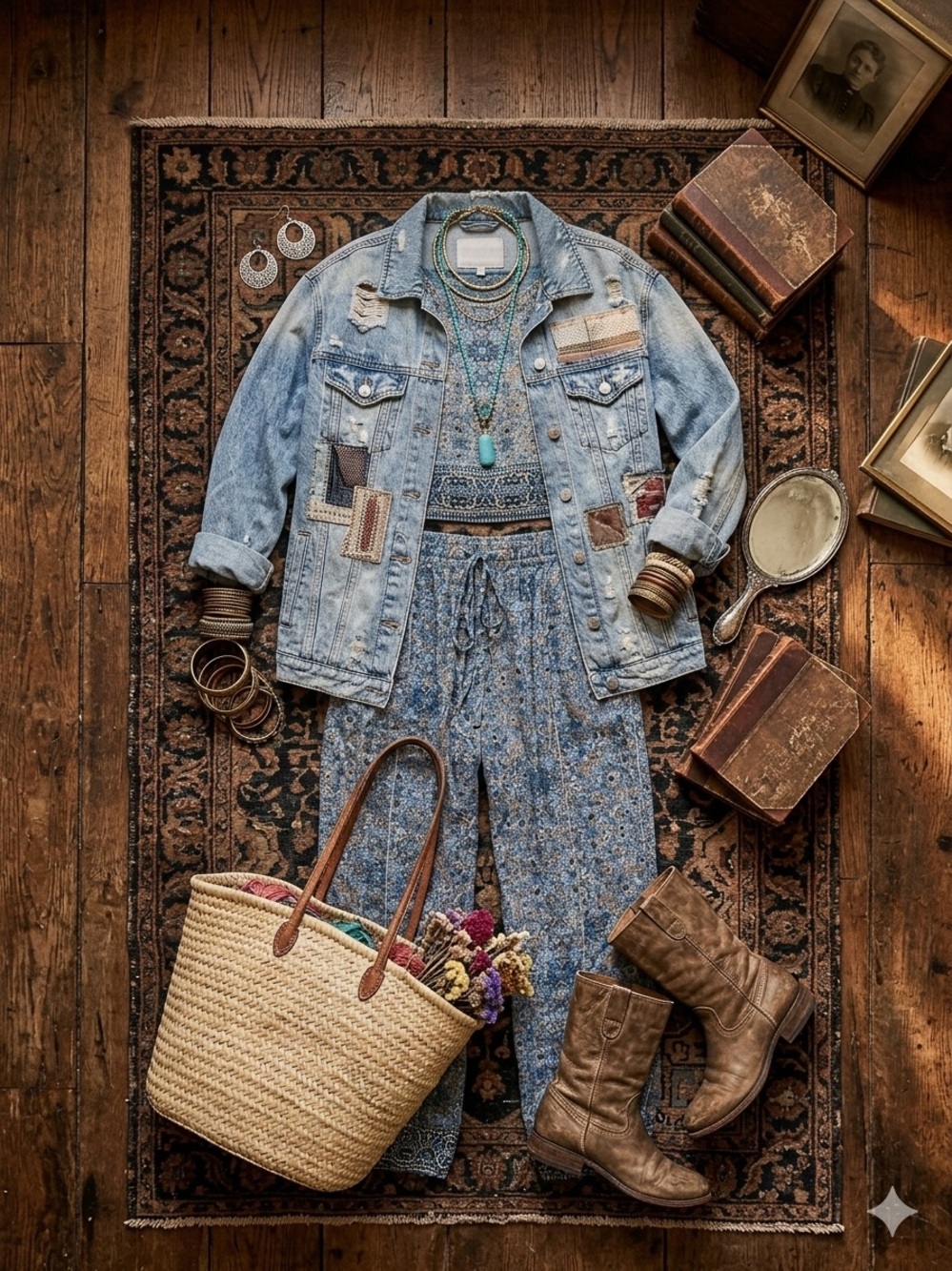 Free People Blue Printed Relaxed set - Picture 2 of 2